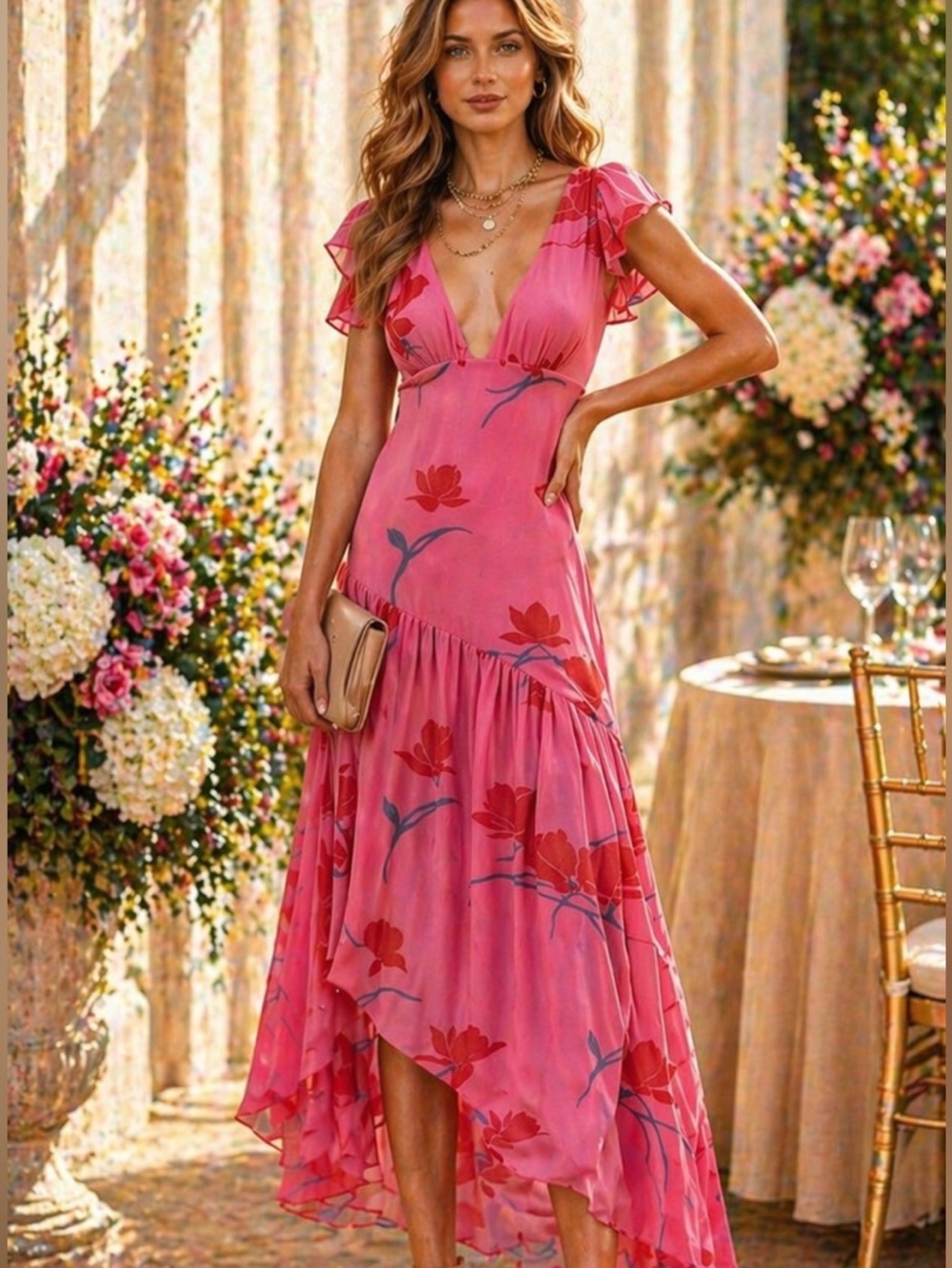 FP Pink Floral High Low Dress Wedding Guest 6 - Picture 2 of 14
